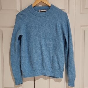 ✨ Zara Soft Blue Fuzzy Knit Sweater | Cozy Minimal ✨